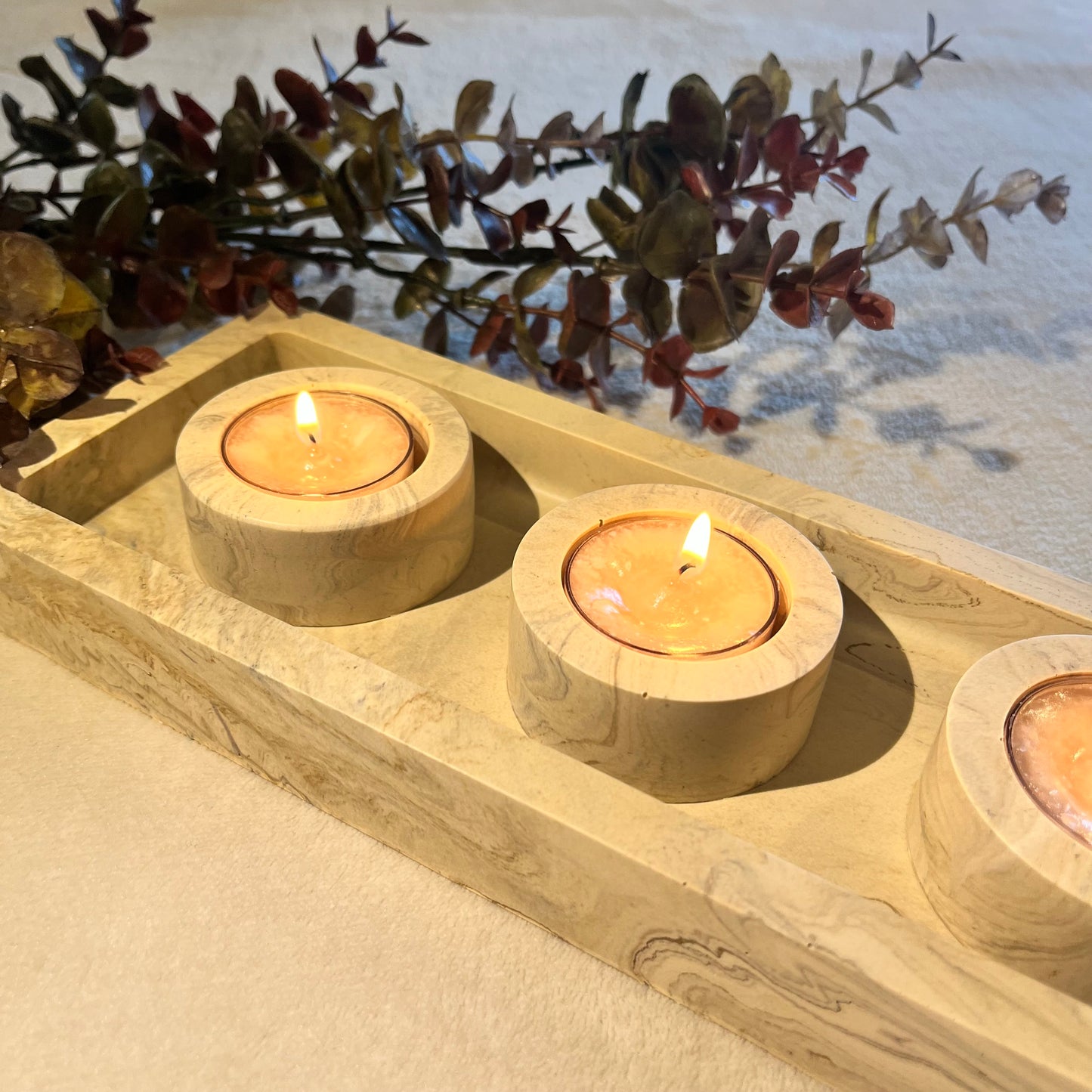 *MADE TO ORDER* Jesmonite tray & 3 tealight holder set
