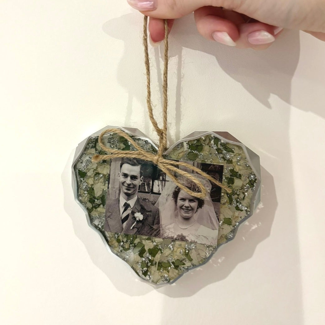 *MADE TO ORDER* Memorial inclusion hanging heart ornament