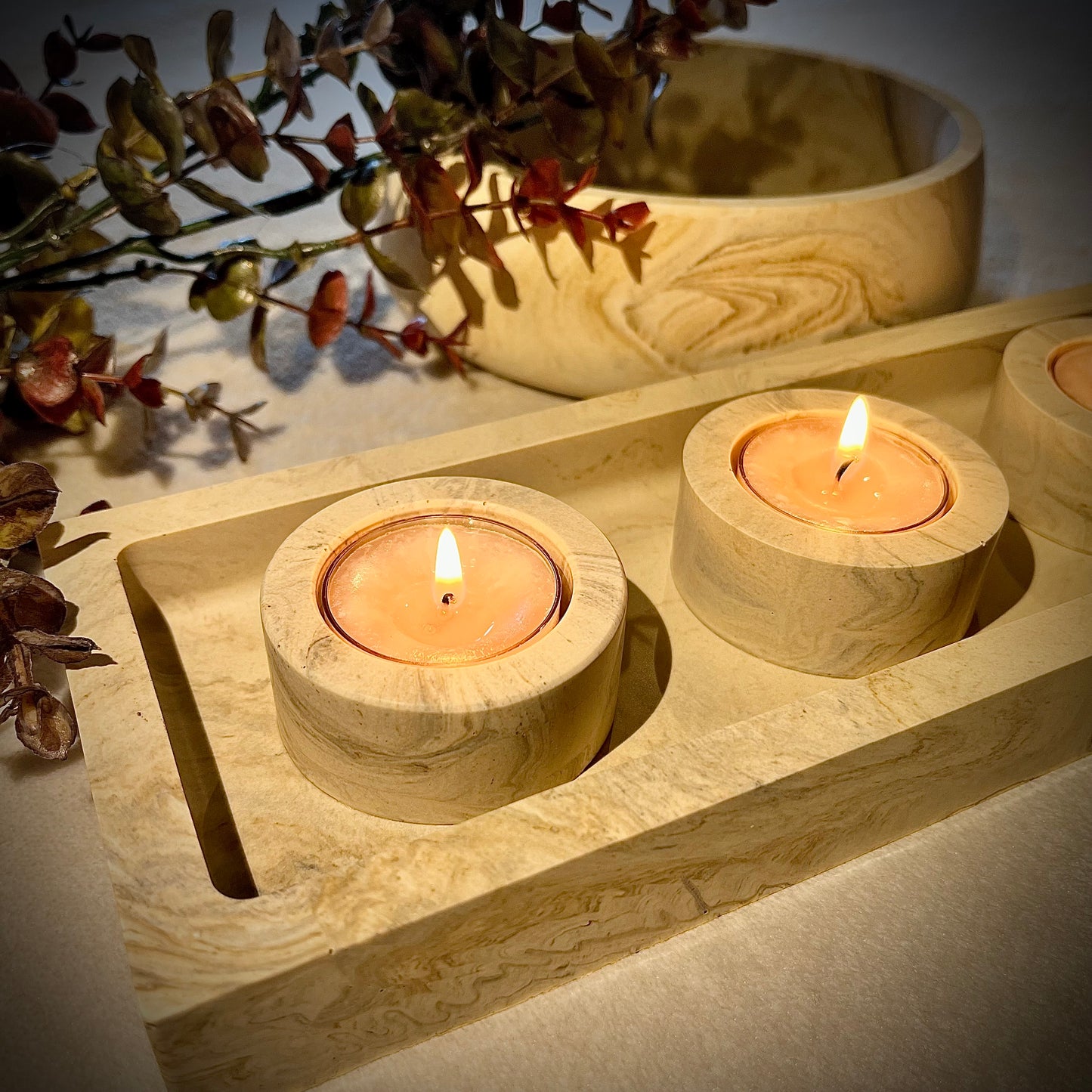 *MADE TO ORDER* Jesmonite tray & 3 tealight holder set