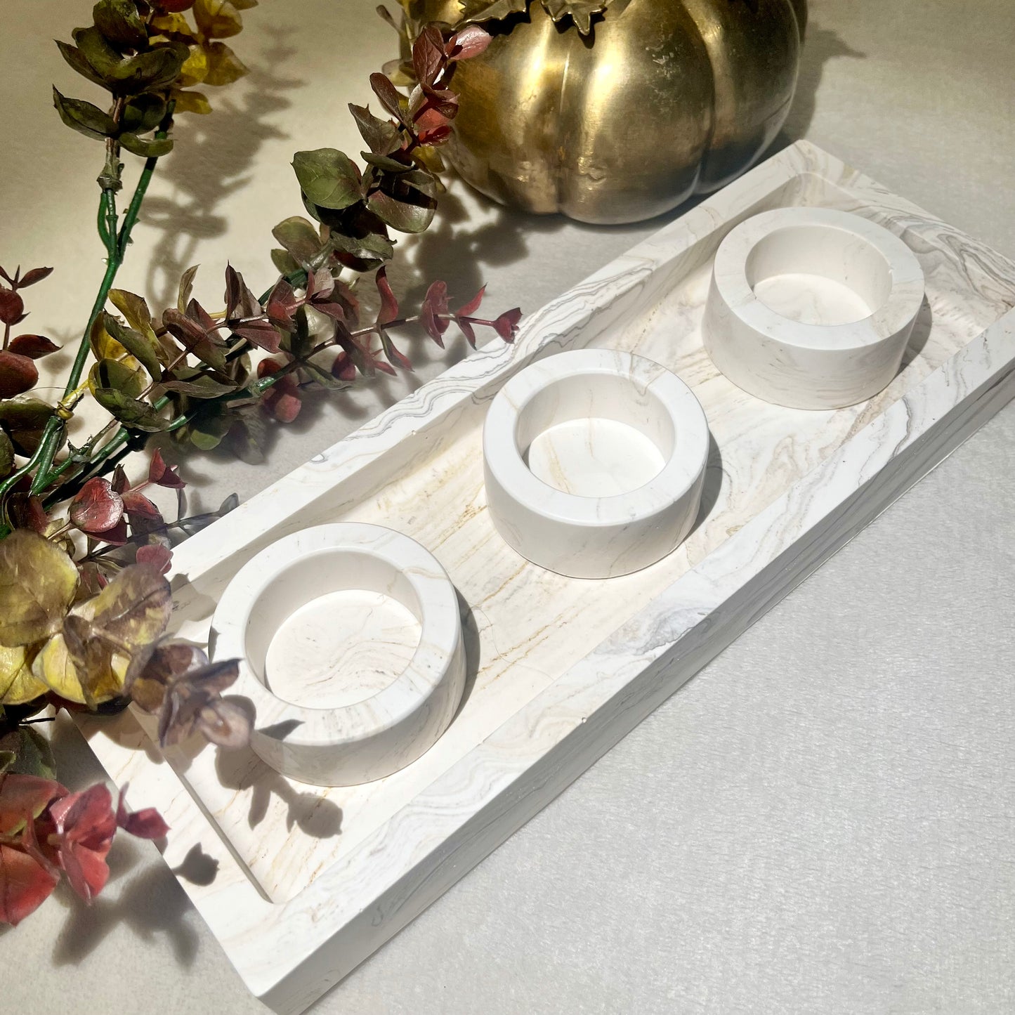 *MADE TO ORDER* Jesmonite tray & 3 tealight holder set